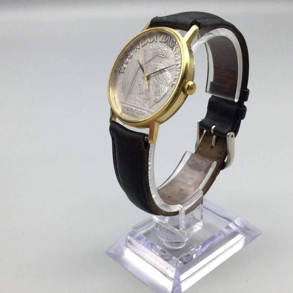 Vintage 1998 NCAA Basketball Mens Watch 33mm Silver Dial Leather New Battery